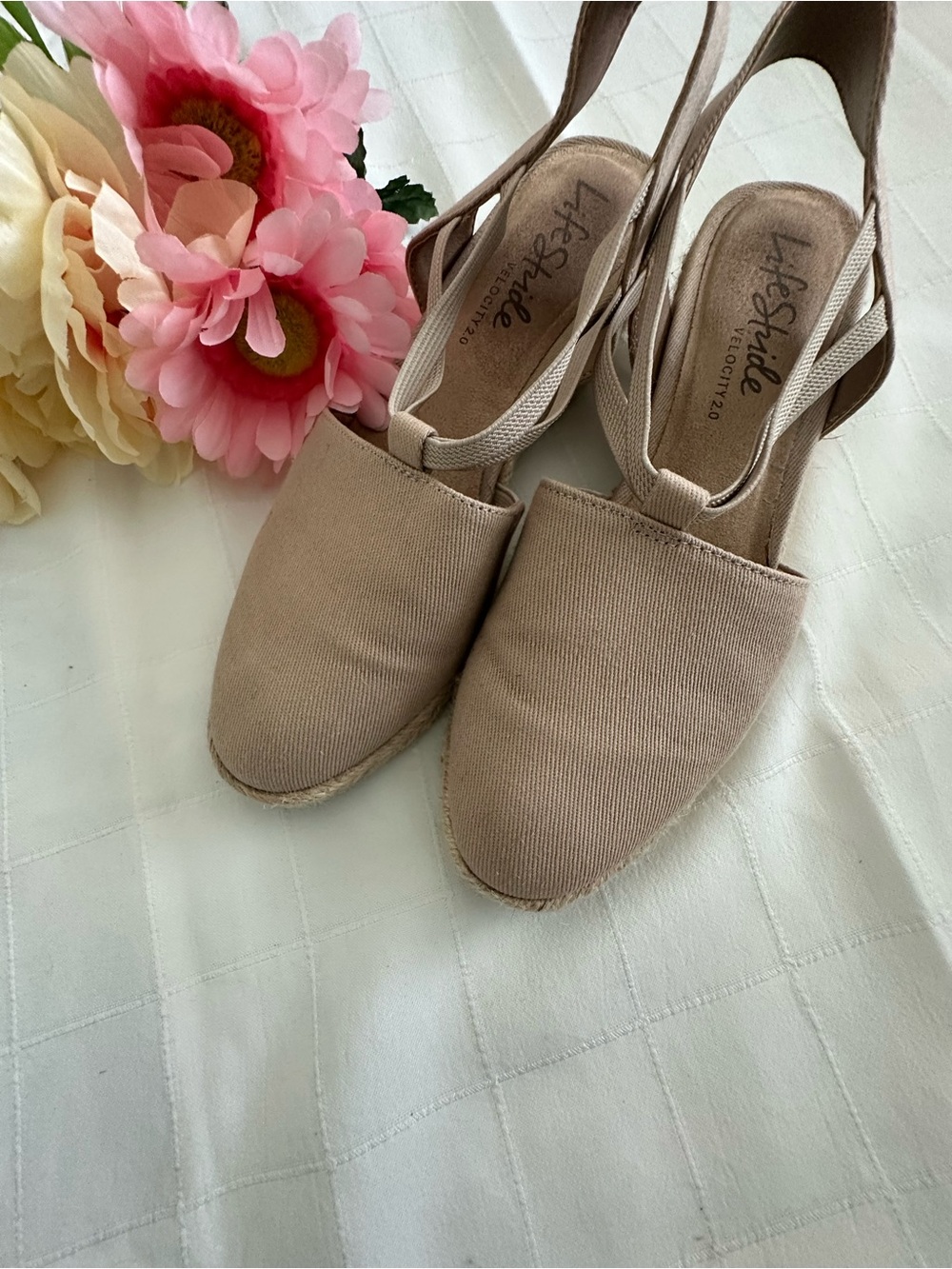 Life Stride Beige Espadrille Slingback Wedge Sandals